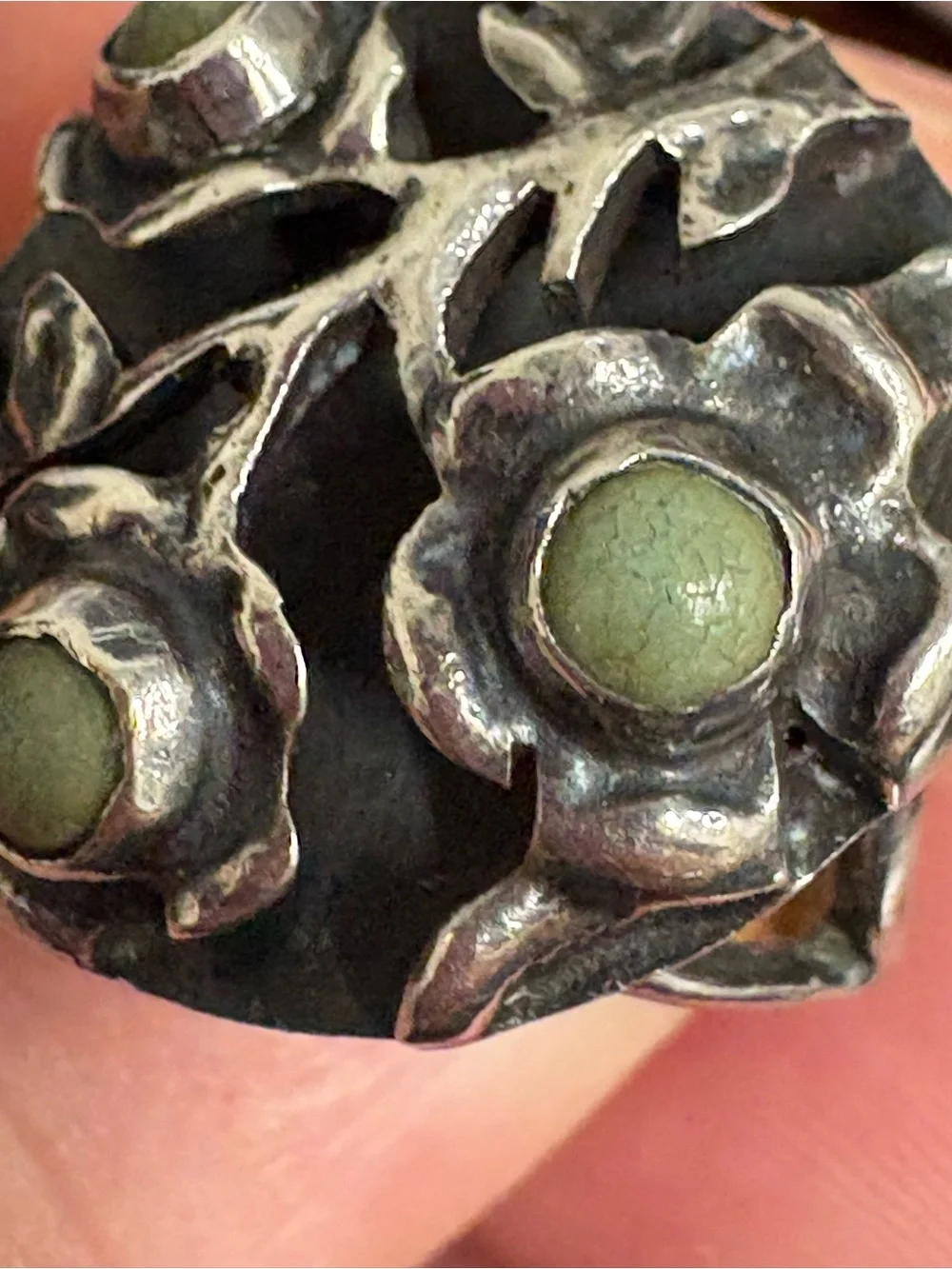 Vintage mid century JFR Mexico sterling and green turquoise ring. Size 6.5